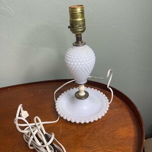 Vintage White Milk Glass Electric Table Lamp w/ Trinket Bowl Bottom 11" Working